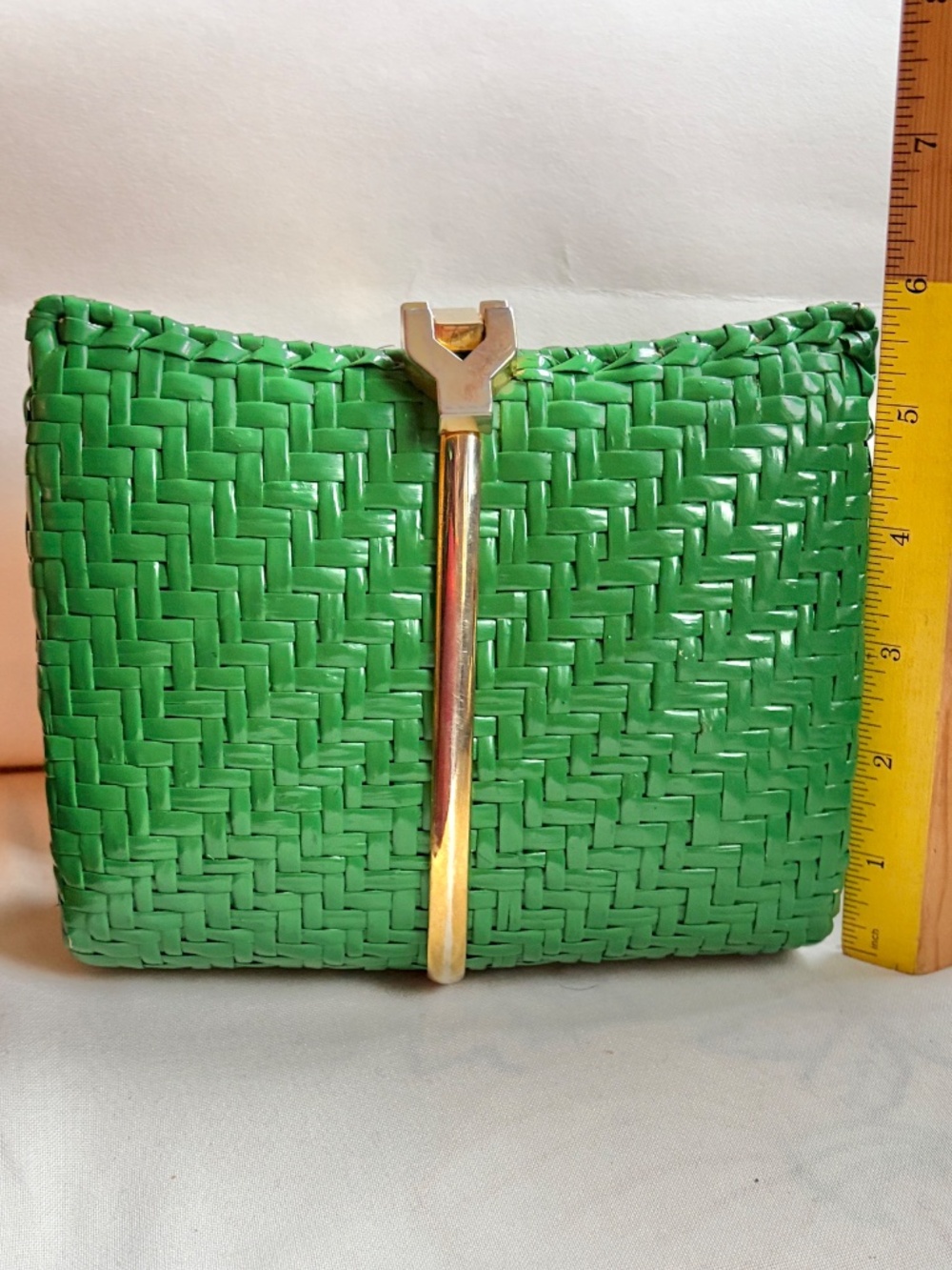 RODO Italy GREEN Wicker Clutch 60s 70s Designer Purse HTF Vintage Evening Italy - Picture 11 of 16